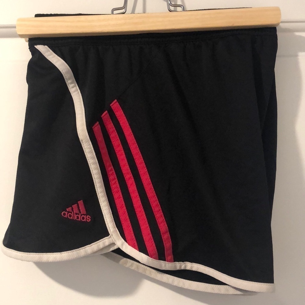 Adidas Climalite Athletic Shorts - Black with White and Pink Stripes